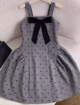 Vestido gris vintage con tirantes de lazo para niñas (talla pequeña), vestido de verano de estilo retro francés, vestido elegante para fiestas al a