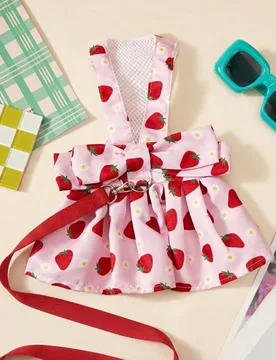 Pieza Falda con estampado de flor de fresa roja para mascotas, amigable con la piel, transpirable con cuerda de tracción, estilo casual - Shein - FashionsVida