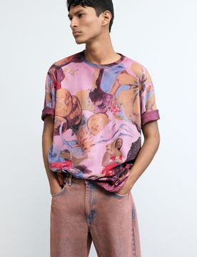 Camiseta estampada floral, Hombre, Algodon, Rojo, S