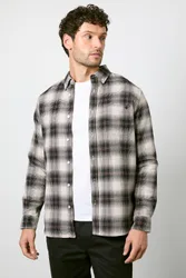 Men's Natural Western Check Long Sleeve Shirt Size: Small - Natural - Size: S