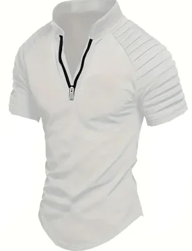 Men's POLO Shirt for Summer Sports Solid Color Standing Collar Pleated Zipper Breathable Casual Spring Fashion Top Short Sleeve - Aliexpress - FashionsVida
