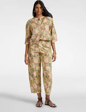 Pantalones de mujer estampados ajuste barrel con cierre de botones y cremallera - Elena Miró - FashionsVida