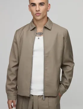 Herren Taillierte Kastige Koordinaten-Harrington-Jacke Taupe Größe Small - boohooMAN - FashionsVida