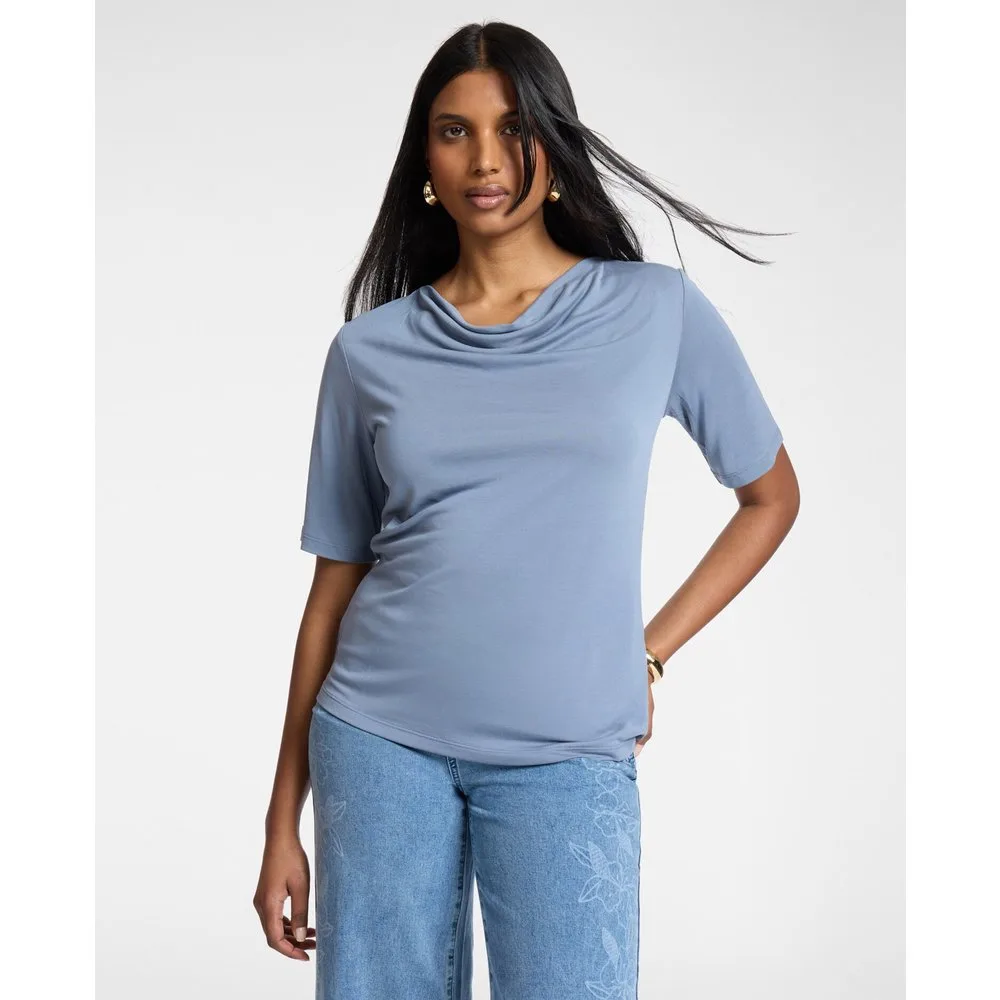 Camiseta de mujer con escote drapeado ajuste regular con mangas cortas - Elena Miró - FashionsVida