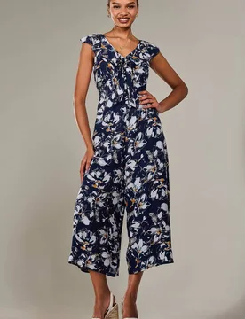 Women's Frill Tie-front Jumpsuit in Mid Navy Size: 8 - Mid Navy - Size: 8 - Jolie Moi - FashionsVida