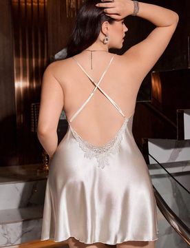 Camisón de seda sintética con espalda descubierta y tirantes cruzados para mujer de talla grande