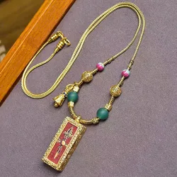 Tibetan-style cultural artifact portable small thangka Yellow Wealth God Gahu box collarbone chain vajra pendant jewelry