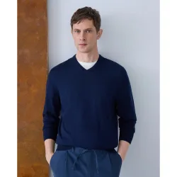 Jersey de hombre cuello pico liso 100% lana merino