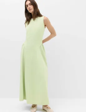 Denim Maxi Drop Waist Dress Pistachio female - M&S - FashionsVida