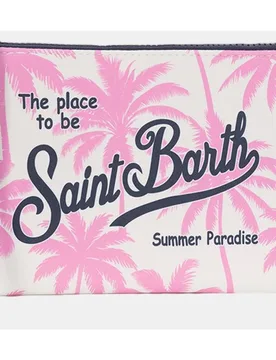 Neceser tejido de neopreno estampado de palmeras con cierre de cremallera y logo en la parte frontal - MC2 Saint Barth - FashionsVida
