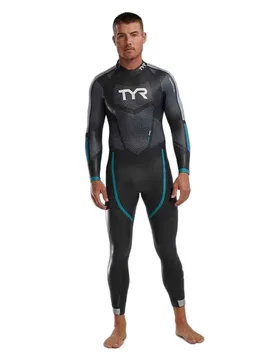 Hurricane Cat 3 Long Sleeve Neoprene Wetsuit Silver / Turquoise S-M Men - TYR - FashionsVida