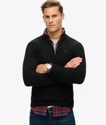Superdry Herren Essential Strickpullover mit Halbreißverschluss und Stickerei Schwarz - Größe: L
