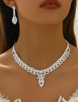 New product leaf necklace and earrings set of four pieces - fashionable European-style wedding diamond accessories - Aliexpress - FashionsVida