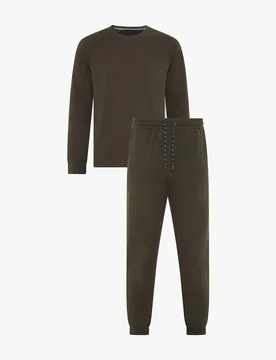 Waffle Long Sleeve Shirt & Jogger Set Mens Loungewear Khaki - Size Small - Ted baker - FashionsVida