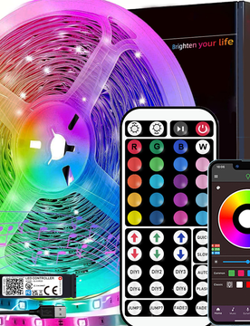 Pies Luces de tira LED USB con control remoto de 44 teclas y control de aplicación, luces de cuerda RGB regulables que cambian de color para dormitor