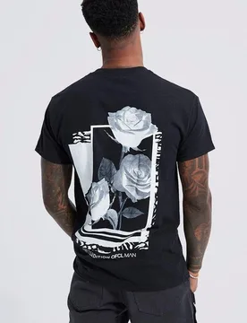 Herren Regular Fit Rosen-Grafik T-Shirt Black Größe 5XL - boohooMAN - FashionsVida