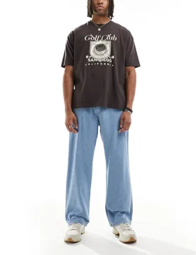 Mens Dave Wide Fit Drawstring Light Weight Jeans In Blue Wash - Sky Blue - Size Medium - Jack & jones - FashionsVida