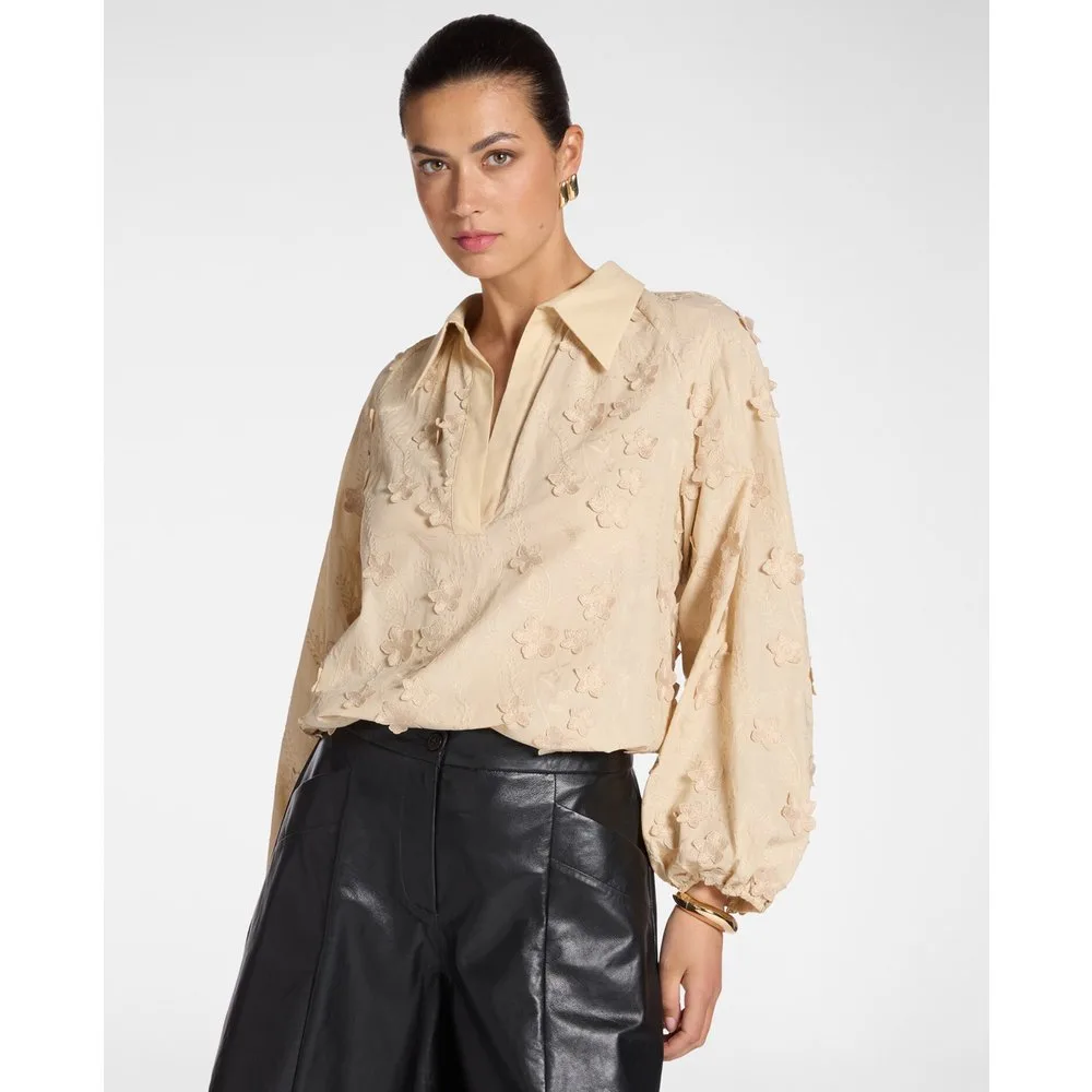 Blusa de mujer de voile de algodón con bordados ajuste holgado - Elena Miró - FashionsVida