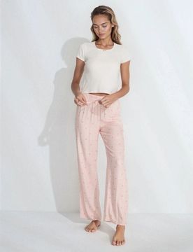 Pigiama in cotone a due pezzi con pantaloni a quadri - panna