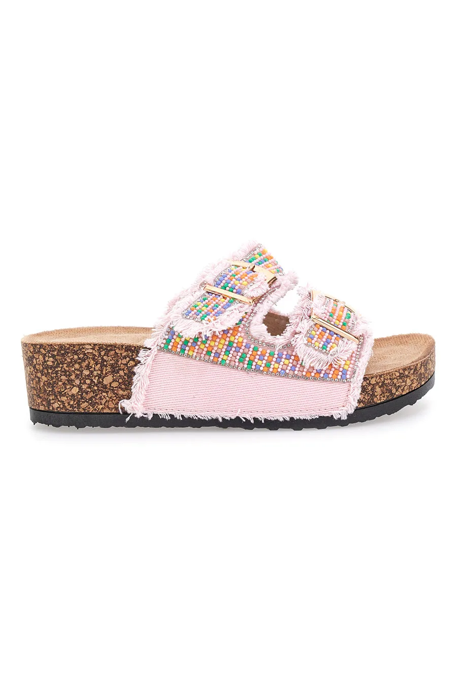 Ciabatte rosa platform con perline multicolor APY66 38 - DAME ROSE - FashionsVida