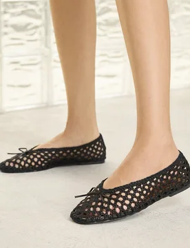 BAILARINAS NEGRAS CON LAZO TEJIDO PARA MUJER PARA NAVIDAD - Shein - FashionsVida