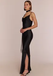 Pollenca Dress in Black Viscose Satin - 18