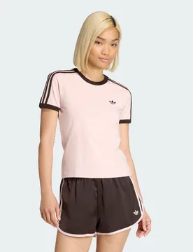 T-SHIRT 3 STRIPES SLIM M Sandy Pink / Aurora Coffee - Adidas - FashionsVida
