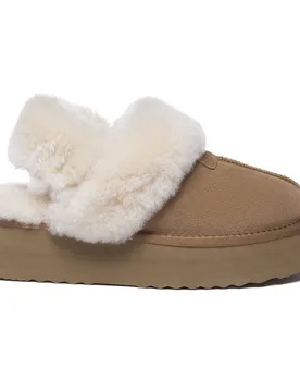 Women's Real Sheepskin Fantail Leather Platform Slippers With Two Removable Straps with EVA Sole in Gold Size: 3 - Gold - Size: 3 - EverAu Australia - FashionsVida