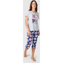 Pijama completo de mujer manga corta estampado corazones y flores