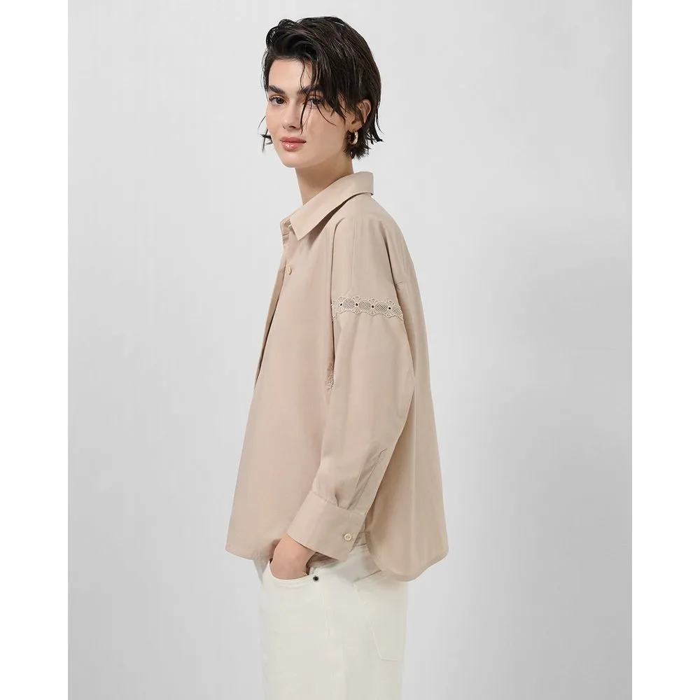 Camisa de mujer oversize con tira de encaje - Roberto Verino - FashionsVida