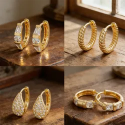 Pairs Earrings Brass Zirconia Teardrop Spiral Knot Square Round Diy Jewelry Charms Accessories Hoop for Women Men Daily Wear