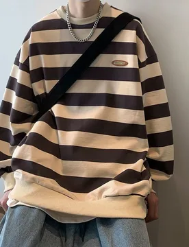 Fall Striped Print Men Long Sleeve O Neck T Shirt Fashion Harajuku Casual Oversize Couple Clothes Pullover Punk Streetwear Black - Aliexpress - FashionsVida