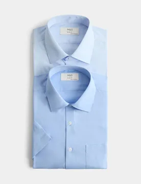 Pack Slim Fit Easy Iron Shirts Blue Mix male - M&S - FashionsVida