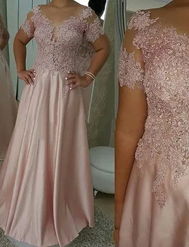 Mother of The Bride Dresses Plus Size Lace Pink Dresses for Women Short Sleeves Abbito Da Sera Ropa De Boda Para Customized Gown - Aliexpress - FashionsVida