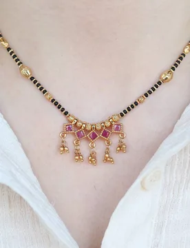 Women's Indian Nazarian Gold Mangalsutra Black Beads Necklace Size: 18 inches - Gold - Size: 18 inches - The Colourful Aura - FashionsVida