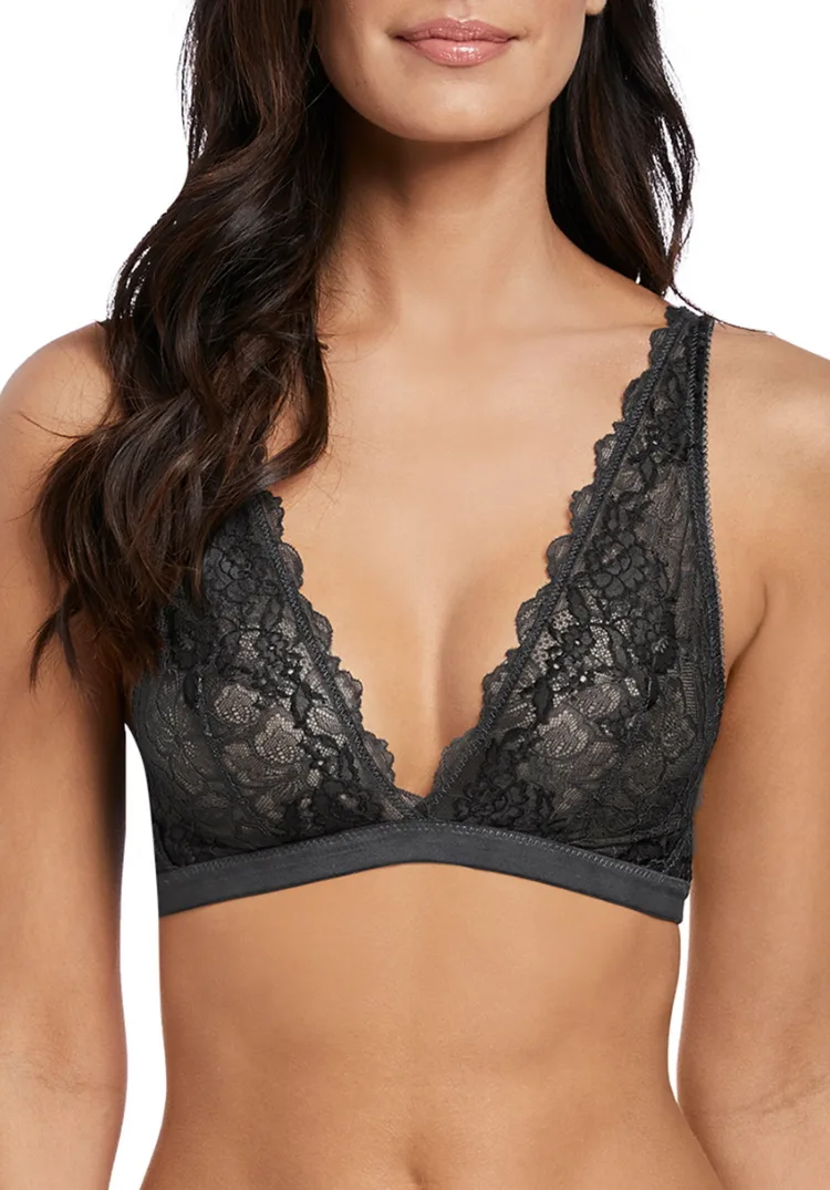Womens Lace Perfection Bralette - Grey Spandex - Size Large - Wacoal - FashionsVida