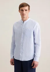 Regular Leinenhemd Gestreift Blau 38