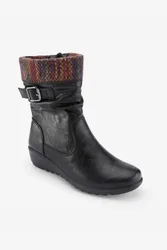 Flexisole Mid-Calf Knitted Collar Boots - Black - Size: 6