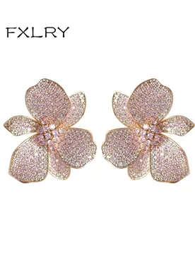 FXLRY New Design Fashion Golden Color Cubic Zirconia Big Flower Stud eEarring For Women Wedding Bride Jewelry - Aliexpress - FashionsVida