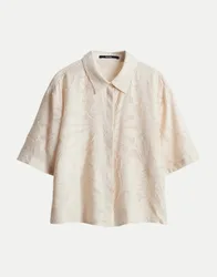 Boxy-Fit Hemdbluse mit Fil Coupé Muster Zlowera Beige 40