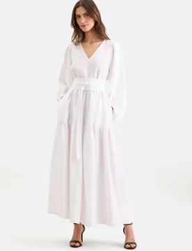 Stufenkleid mit V- Neck aus 100% Leinen Weiß 38 - Seidensticker - FashionsVida