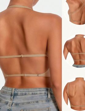 Lencería sexy para mujer sin costuras, bandeau cruzado con cierre frontal, espalda descubierta, 3 tirantes ajustables, lencería nupcial de boda de e