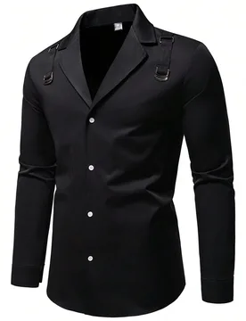 Camisa de vestir para hombre con tirantes decorativos, blanco, regalo para el novio - Shein - FashionsVida