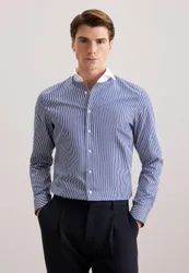 Slim Business Hemd Gestreift Blau 42