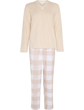 Pijama de mujer con cuadros y cuello pico - Lohe - FashionsVida