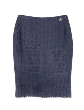 Navy Blue Lesage Tweed Knee Length Skirt - Chanel - FashionsVida