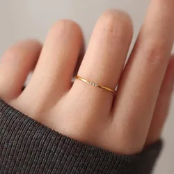 New Trendy Charm Stainless Steel Plated Paved Tiny Zircon Stackable Ring Golden Color Thin Ring Jewelry