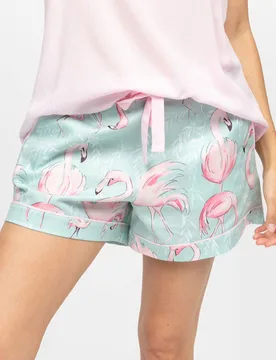 Cotton Modal Flamingo Tie Pyjama Shorts Mint female - Cyberjammies - FashionsVida