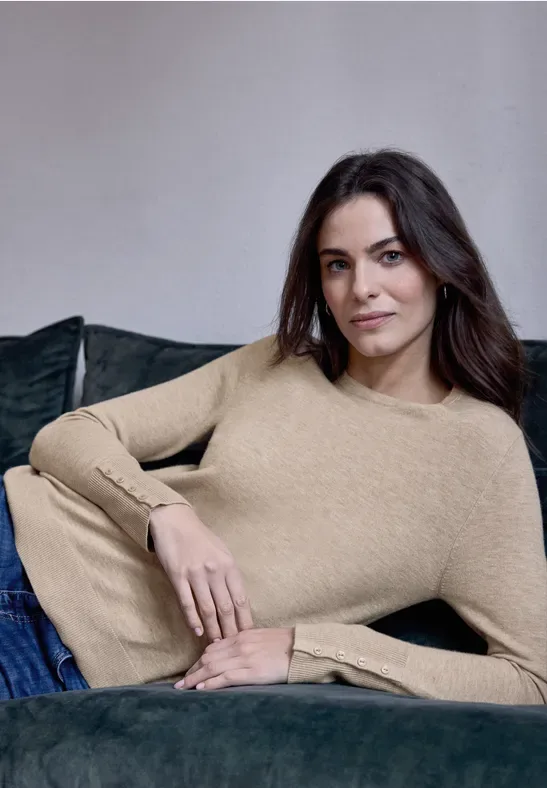 Street One Strickpullover mit Knöpfen female Beige - Street One Studio - FashionsVida