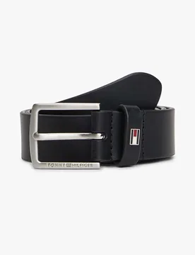 Cintura nera in pelle con fibbia in metallo e mini logo - Tommy hilfiger - FashionsVida